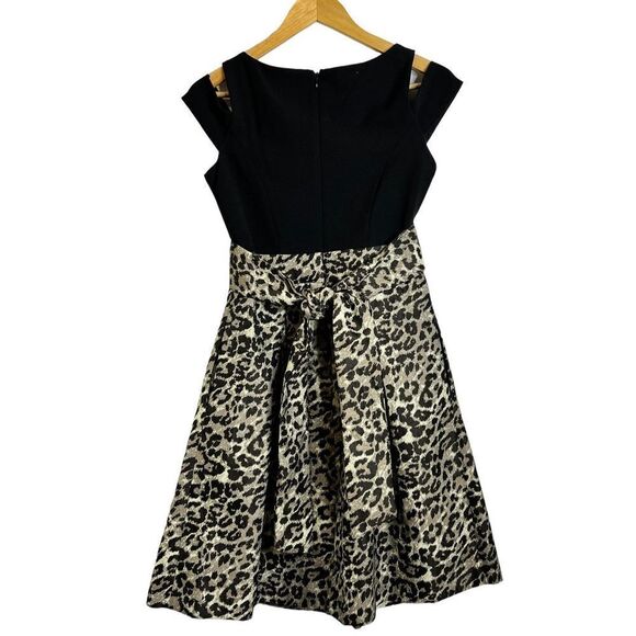 Eliza J Black Cold Shoulder Leopard Print Dress sz 4 - Picture 6 of 8